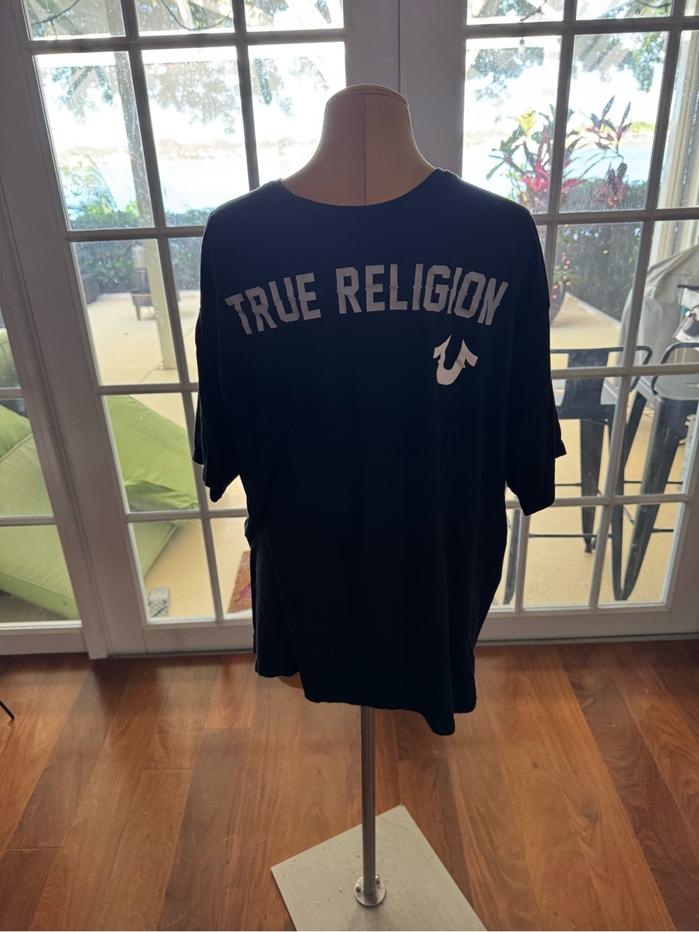 True Religion Black Short Sleeve Tee with White Logo